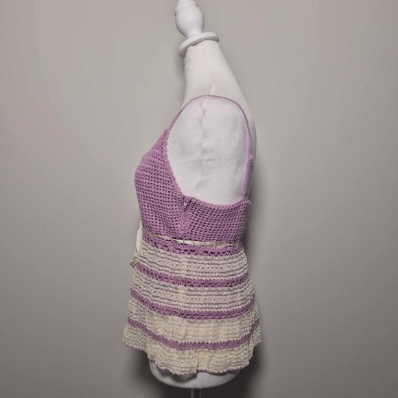 Betsey Johnson RARE Mulberry Purple & Cream Crotchet Knit Vintage 90s Tank Top M - Picture 2 of 7